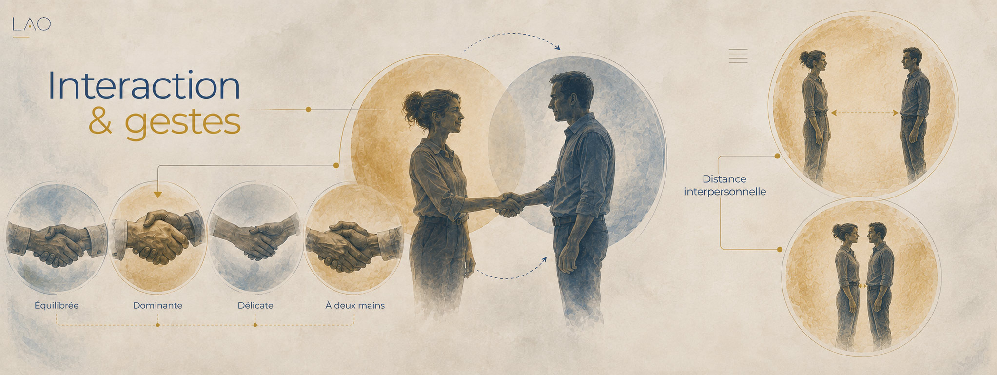 interaction et gestes, distance interpersonnelle, equilibre, dominante, délicate